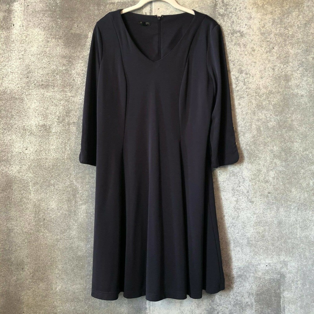 Talbots XP Navy V Neck Career Dress 3/4 sleeve